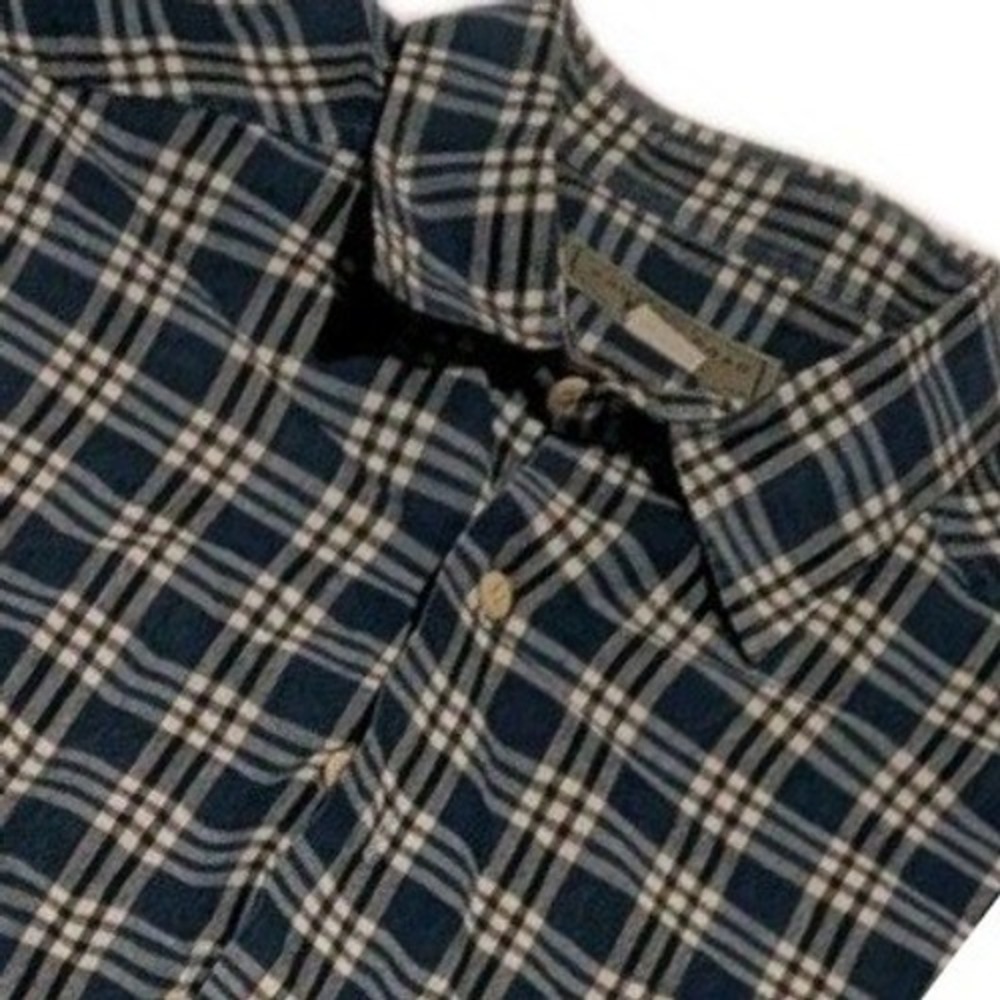 Country Road Workwear Mens Large Navy Blue Plaid 100% Cotton Button Up Shirt